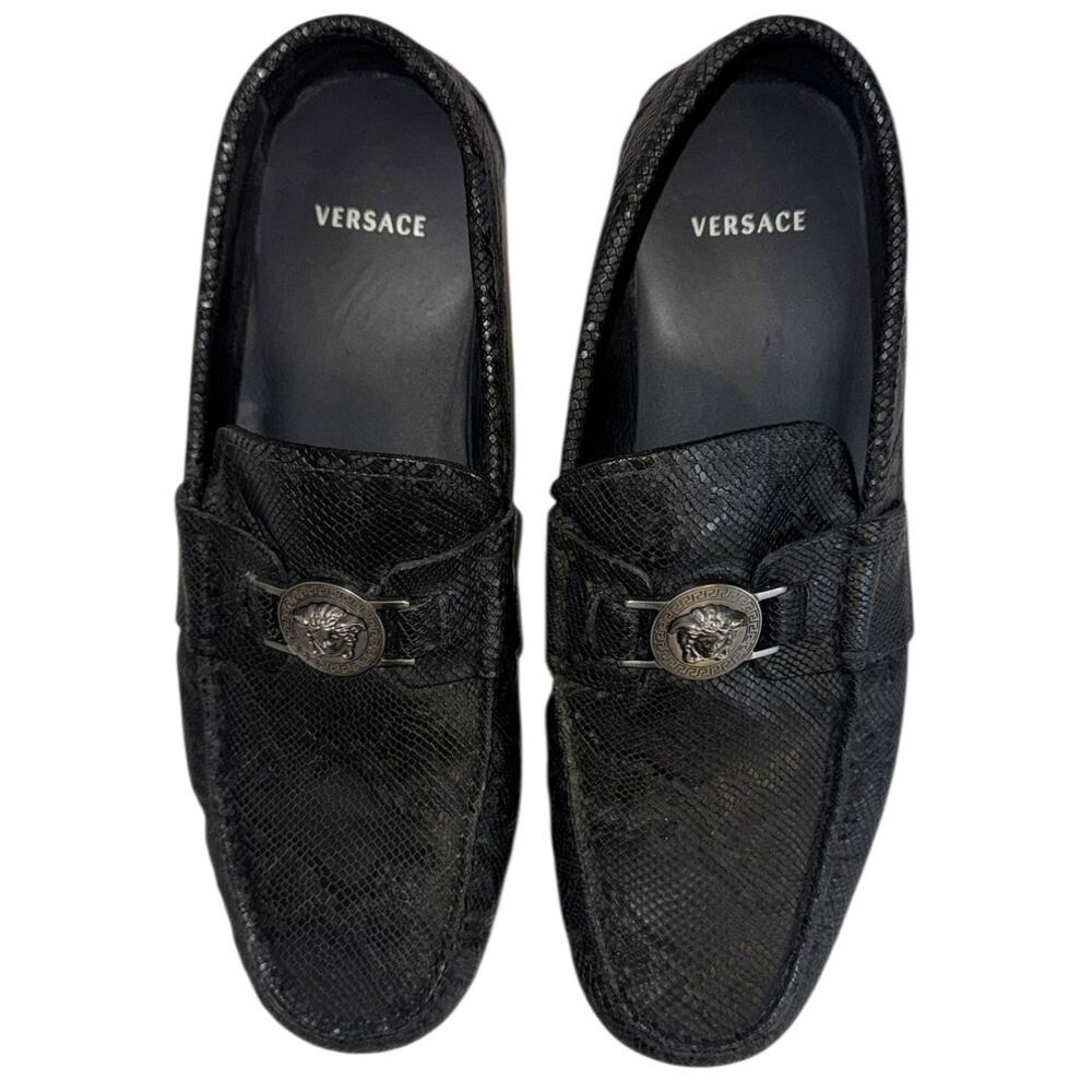 Mens Versace Medusa Black Snakeskin Leather Loafers  EU42 US 9